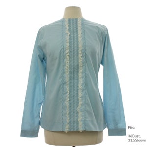 Medium 60s Womens Mod Shirt | Retro H Bar C California Ranchwear, Made in USA Mod Ruffle Front H Bar C Prairie Shirt (36Bust, 31.5Sleeve)