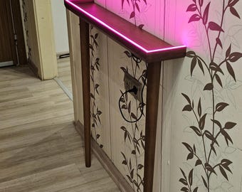 Wooden Narrow Console Table with Led Light, Custom Size Entryway Shelf