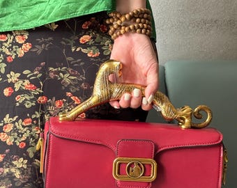 Women Bag Stylish Handbag, Crossbody Bag with Gold Leopard Handle – Luxury Red Designer Purse, Elegant Gift for Her, Girl Fashion Accessory