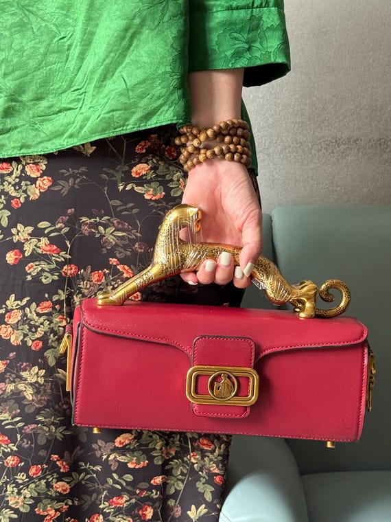 Women Bag Stylish Handbag, Crossbody Bag with Gold Leopard Handle – Luxury Red Designer Purse, Elegant Gift for Her, Girl Fashion Accessory