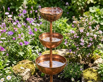 Estaca para recoger agua de lluvia, bebedero para pájaros, decoración de jardín, adorno de metal con pátina de óxido, plato de agua para polinizadores, regalo para jardín, estaca de 70 cm