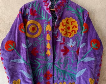 Luxury Velvet Jacket With Embroidered - Reversible Ethnic Jacket For Unisex , Boho Summer Wear Jackets