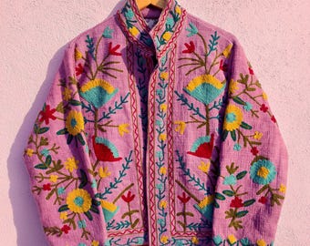 Floral Embroidery Suzani Jacket - Vintage Tnt Jackets - Reversible Boho Coat, Cotton Jacket , Personalized Gifts