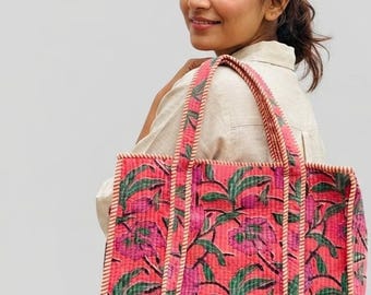 Handcrafted Velvet Tote Bag , Floral Print , Boho Style, Velvet Cotton Tote Bag With Zipper , 18x18x13 Inches Tote bag