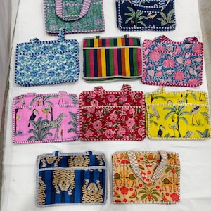 Handcrafted  Quilted Laptop Tote Bag | Cotton Handbag for Women | Office Laptop Bags | Colurful Floral Block Print Bags