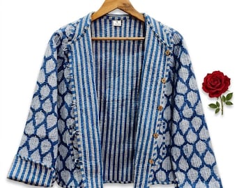 Reversible Block Print Quilted Jacket: Indian Patola Cotton Coat