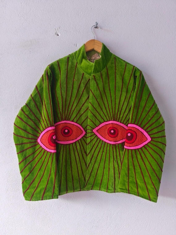 Handmade Green Velvet Jacket- Eagle Eye Embroidered Coat - Tnt Suzani Jacket, Boho Hippie , Gifts
