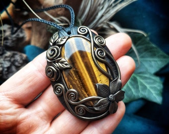 Tiger Eye Necklace | Hand sculpted with love | Extraordinary pendant made for spiritual gemstone lovers | pagan | fairycore | hand sculpted