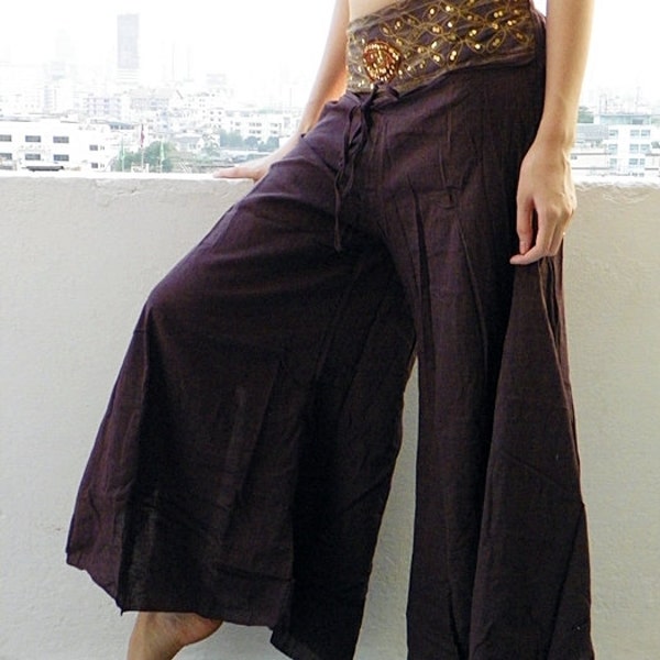 Harem Pants - Boho Style Graceful Casual Dark purple  Wide leg Long Cotton Pants  - BK-HP 30