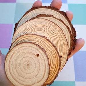 Rustic Natural Wooden Slice, With Bark and Drill Hole, Decoration Craft