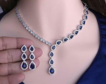 Teardrop CZ Necklace Set Silver Bridal Jewelry Pear Cut Crystal Necklace Earrings Wedding Jewelry Elegant Evening Gift for Her