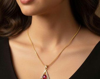 Gold Triangle CZ Pendant Necklace Set | Geometric Crystal Jewelry with Earrings | Minimal Gold Necklace Set Gift for Her Modern Jewelry