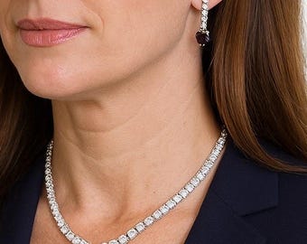 Blue Sapphire Heart Necklace Earrings Set | Silver Plated CZ Pendant Jewelry