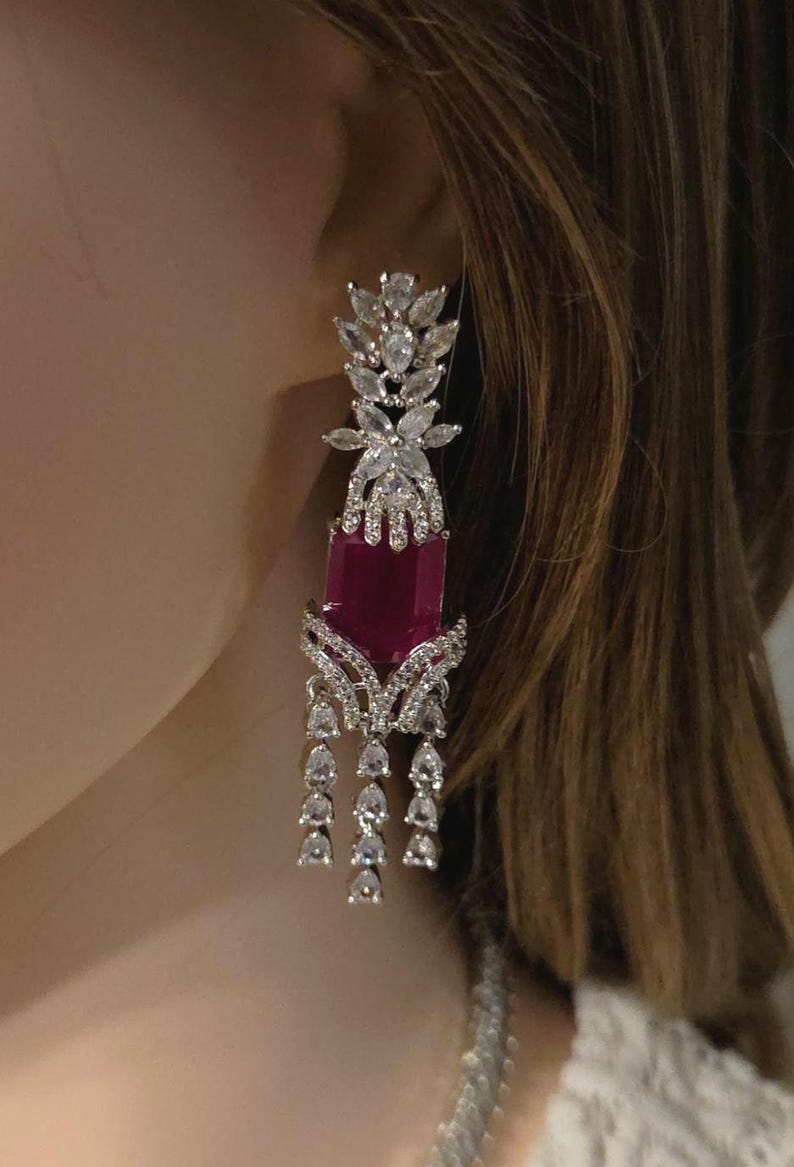 Ruby Red Statement Necklace Set, Indian Wedding Jewelry, CZ Drop — free download