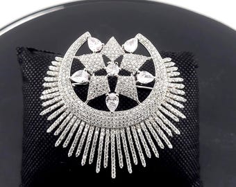 Cubic Zirconia Vintage Silver Brooch | Round Crystal & Pearl Pin
