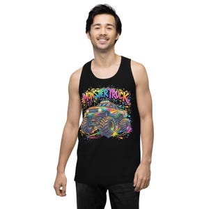 Monster Truck Shirt, Colorful Kids Truck Tee, Rainbow Splash Graphic T-Shirt, Monster Jam Style Gift for Boys Girls