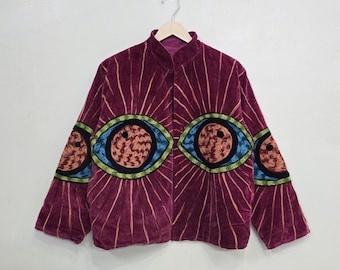 Evil Eye Suzani Embroidered Velvet Short Jacket, Handmade Vintage Jacket, Evil Eye Suzani Jacket, Pure Velvet Jacket, Boho & Hippie, For Her