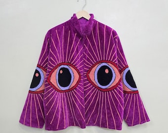 Eye Embroidery Suzani Jacket – Bohemian Handmade Embroidery Outerwear, Spiritual Evil Eye Protection Coat, Festival & Artistic Suzani Jacket