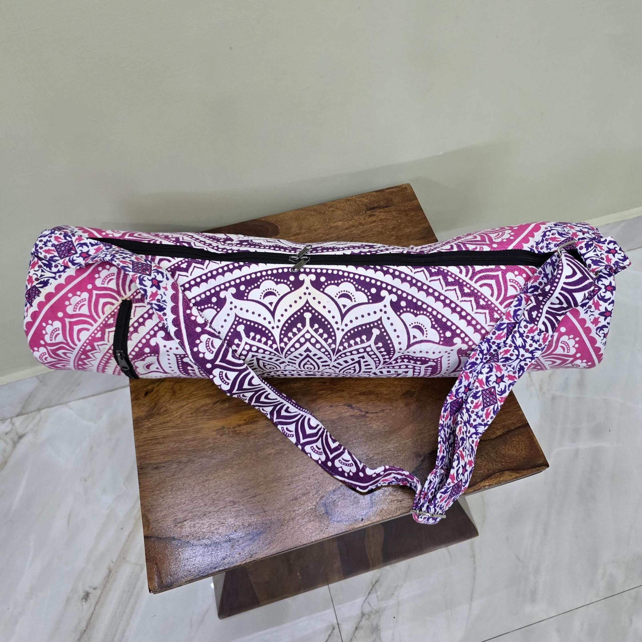 Sac à Tapis De Yoga Bohème Violet Fait Main – Broderie Ethnique, Bandoulière Réglable Et Poche Téléphone