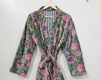 Floral Print Velvet Kimono Robes, Morning Tea Velvet Coat, Bridesmaid Robe, Women Wear Cotton Velvet robe, Velvet Jacket,