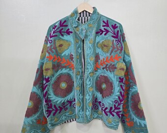 Handmade Velvet Suzani Embroidery Jacket, Winter Wear Jacket Coat, Women Suzani Short Jacket, Velvet Fabric, New Suzani Jacket, Gift For Her