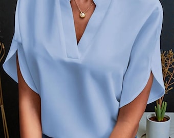 Stylish Summer Chiffon V-Neck Shirt | Women's Casual Short-Sleeved Top | Versatile Fashion