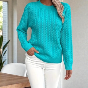 Trendy Ins-trui met ronde hals en ronde hals, effen gebreide top met lange mouwen voor dames
