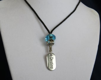 Fashion Jewelry - Blue sparkly Destiny Charm Adjustable  Necklace