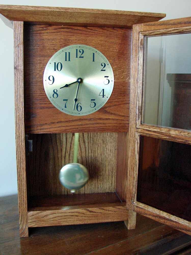 Solid Oak Mission Style Clock with Quartz Pendulum Etsy