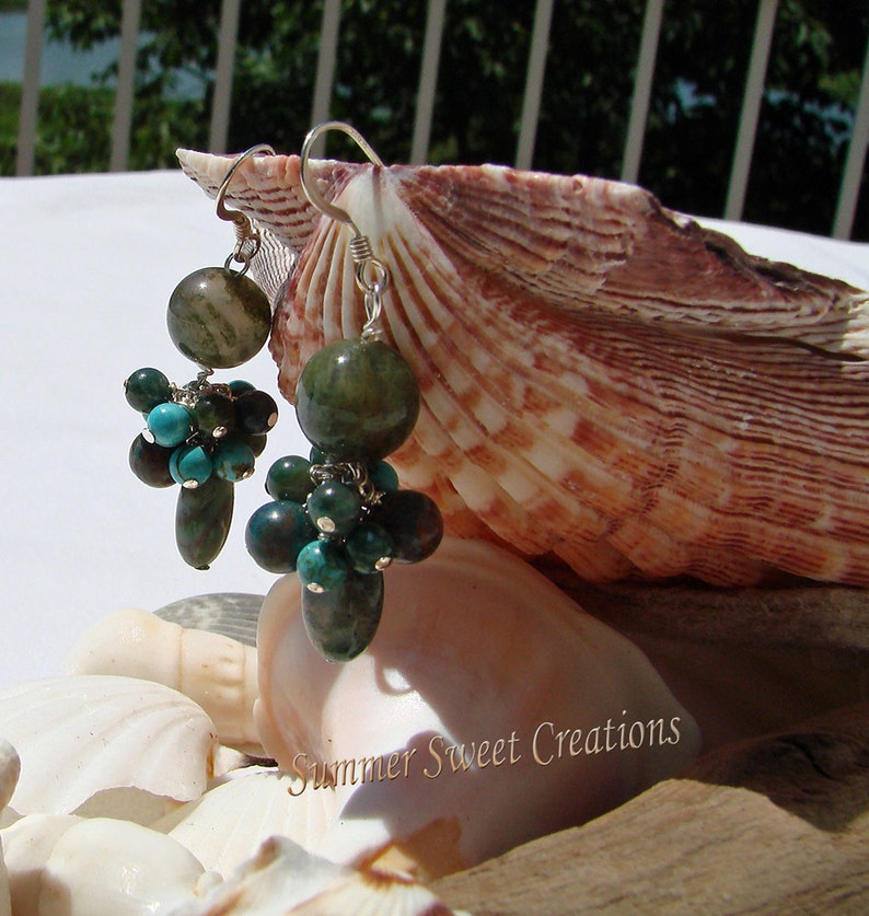 Green Onyx with Jasper and Turquoise Necklace and Earring Set image 4