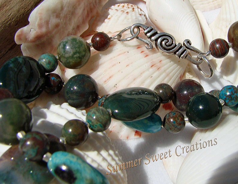 Green Onyx with Jasper and Turquoise Necklace and Earring Set image 3