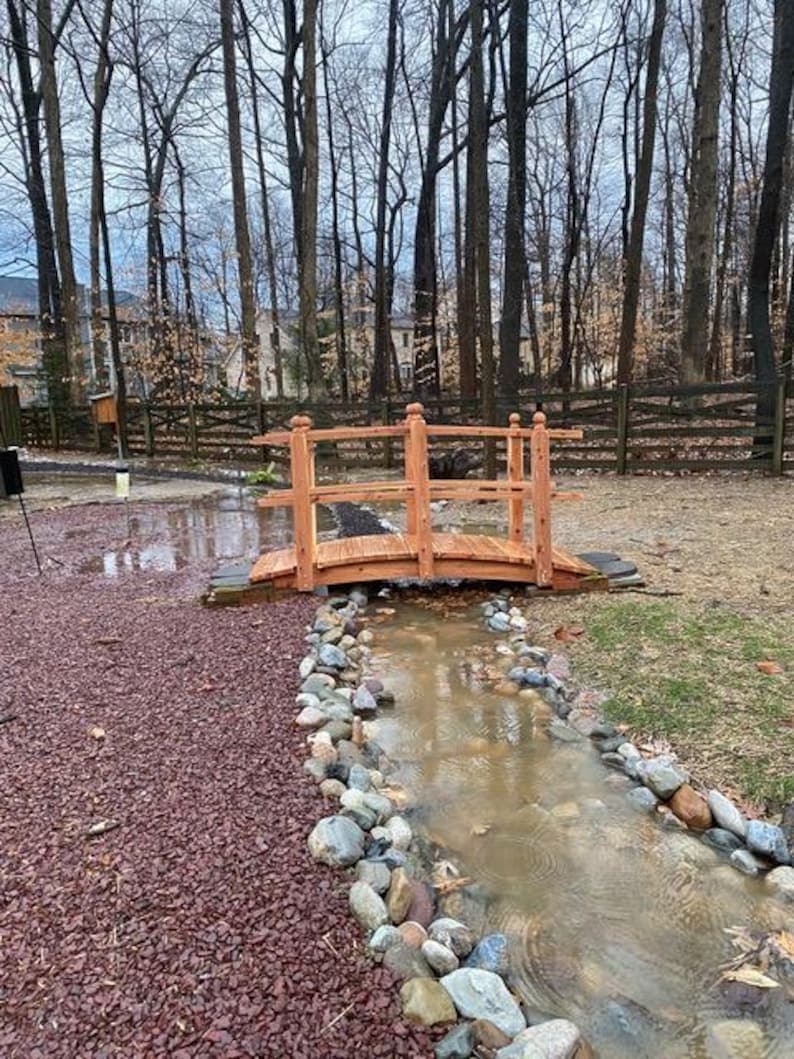 8ft Cedar Post and Rail Garden Bridge – Handcrafted Wooden Foot Bridge ...