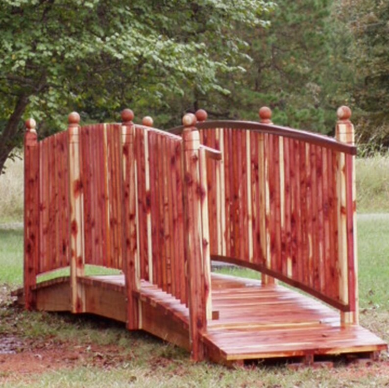 8ft Cedar Garden Bridge With Spindle Rails – Handcrafted Wooden Foot ...