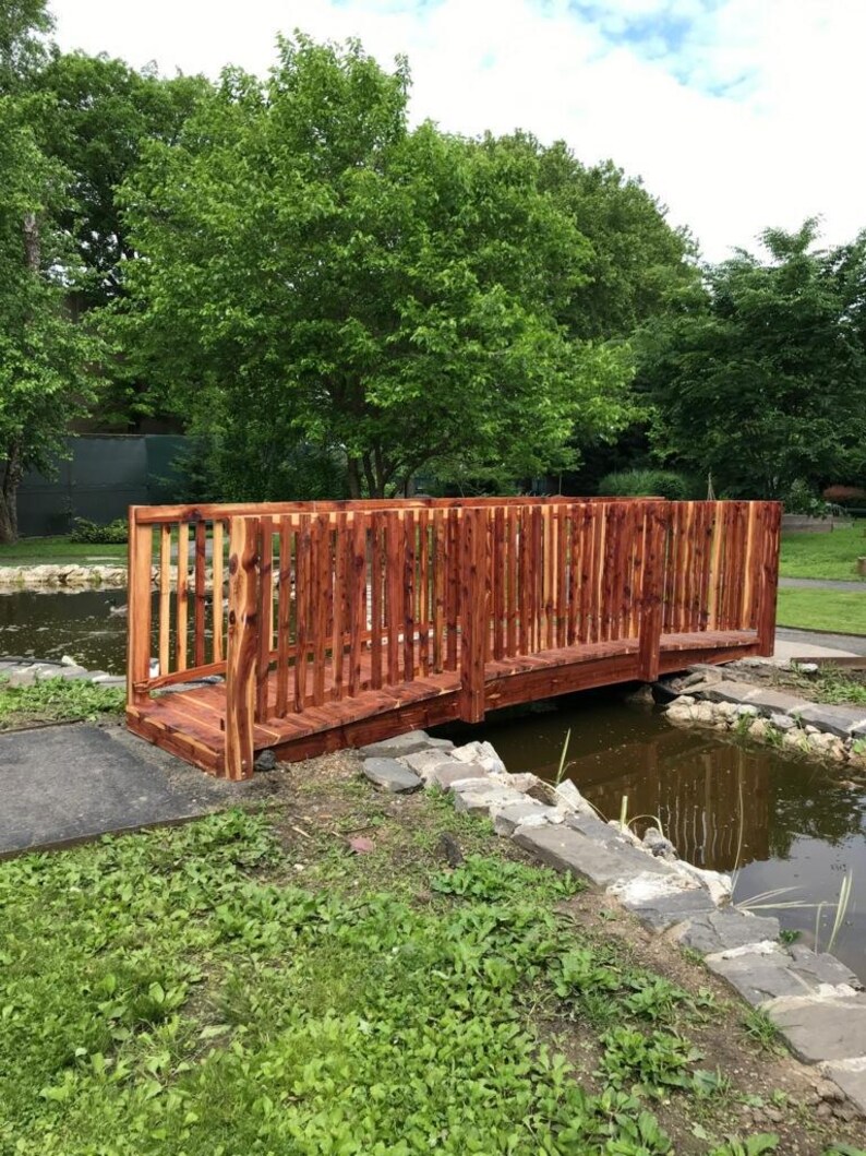 12ft Cedar Garden Bridge With Spindle Rails – Handcrafted Wooden Foot ...