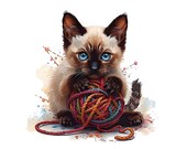 Siamese Cat Art Print: Digital Oil Painting Illustration (PNG, JPG, PDF)