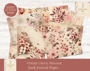 Kit per junk journal a tema fiori di ciliegio vintage: materiale botanico effimero (download digitale, formato US Letter)