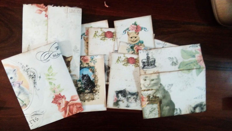 Vintage Cats Printable Addon Journal Cards, Envelope and Paper Bags. Printable Digital Paper image 8