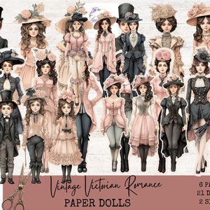 Vintage Paper Dolls, Printable 21 Dolls For Junk Journal Scrapbook Ephemera and Collage