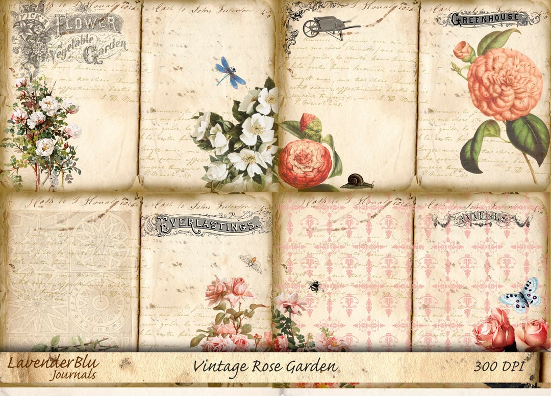 Vintage Rose Garden Junk Journal Kit: Printable Ephemera (digital ...