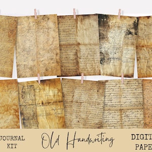 Papeles digitales de cartas manuscritas, kit de scrapbooking neutro, imprimible de escritura a mano, página de diario basura, efímera vintage, hoja de collage, tarjetas
