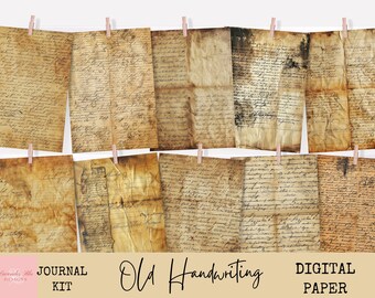 May include: A set of 10 digital paper textures featuring old handwriting in brown and black ink on a cream background. The papers are distressed and have a vintage look. The text "Old Handwriting Digital Paper" is visible at the bottom of the image.