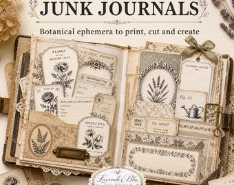 Vintage Botanical Collage Papers, Black and White Sepia Junk Journal Ephemera, Printable Digital Download