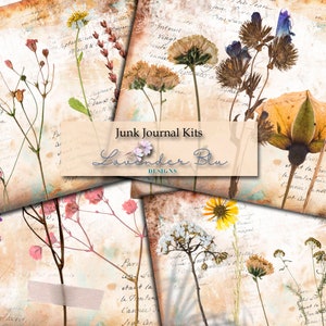 Printable Junk Journal Kit, Floral, Dried Flowers, Digital Kit, Journal Kit, Digital Paper, Journal Ephemera, Wildflowers