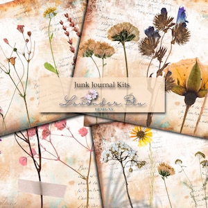 Kit de diário para impressão, floral, flores secas, kit digital, kit de diário, papel digital, diário efêmero, flores silvestres