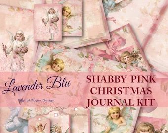 Pink Christmas Junk Journal Kit: Shabby Chic Ephemera (Digital)