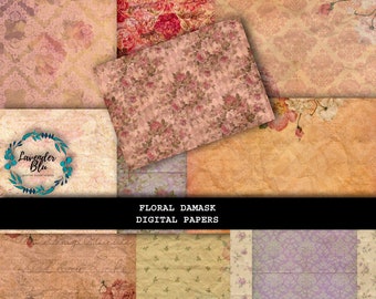 Printable Journal Pages, Journal Kit, Digital, Junk Journal, Floral, Damask, Vintage,Ephemera