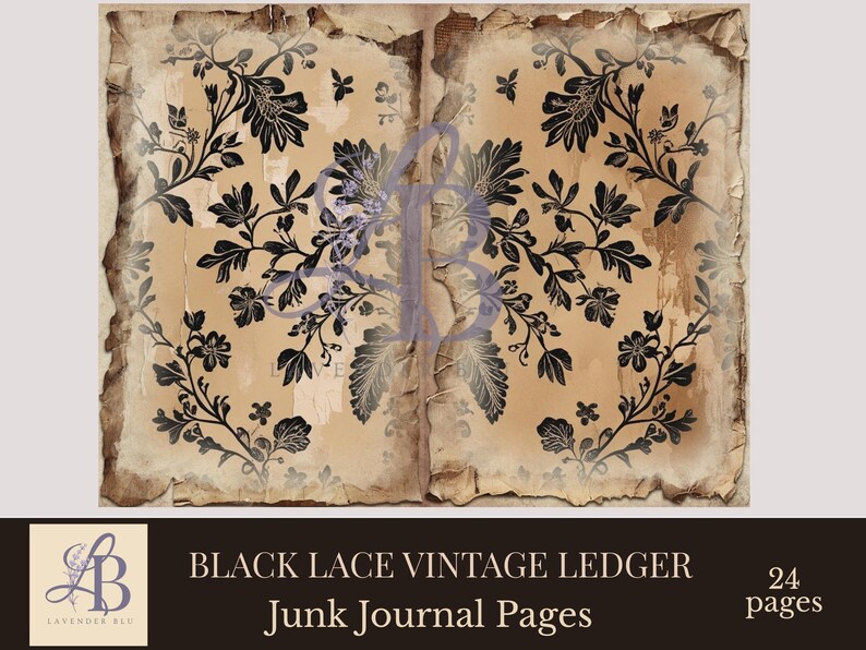 Black Lace Printable Journal Pages: Vintage Grunge Digital Paper ...