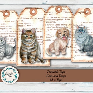 Printable Journal Tags | Cats and Dogs | Junk Journal | Digital Ephemera