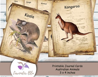 Australian Animals Junk Journal Cards: Vintage Ephemera (PDF)