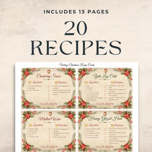 Christmas Recipes Junk Journal Kit - Printable Recipe Cards for Holiday Crafting - Digital Download Supplies